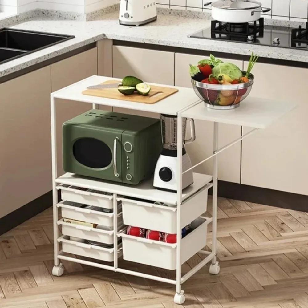 Dining-Side Storage Cabinet Multi Layer Kitchen Cart With Wheel Mobile Extension Design Microwave Storage Cart Tea Water Cabinet