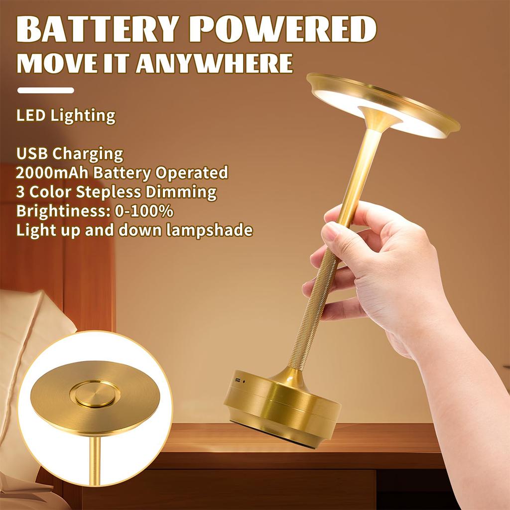 3 Color Table Lamp Restaurant Black Silver Touch Rechargeable Led Gold Usb Lamps Dimmable Bedside Portable Room Creative For Bar