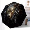 1pc Wolf Emblem Compact Travel Umbrella, Automatic Folding Lightweight Windproof 8-Bone Reinforced Design, Portable for Backpack Durable Can