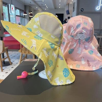 Bucket Cap Summer Baby Hat With Whistle Neck Ear Cover Children's Sunscreen Hat Wide Brim Breathable Kids Beach Caps Girls Boys