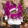 Christmas Women's Sweatshirt Cat Sportswear Holiday Print Christmas Casual Round Neck Long Sleeve Top Micro Stretch S-3XL