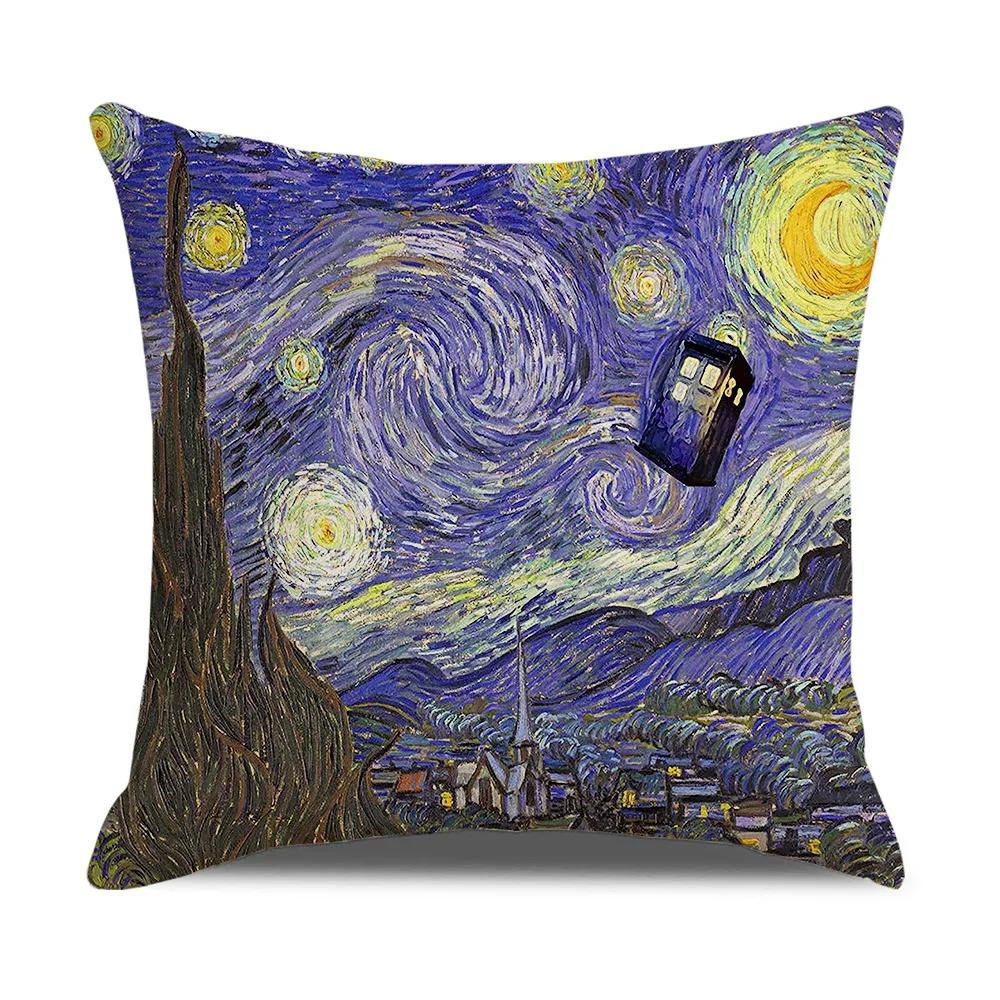 Vintage Art Cushion Cover Van Gogh Oil Painting Pillowcase Living Room Sofa Decoration