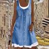 Women's Loose-Fit Digital Print Faux Denim Two-Piece Dress
