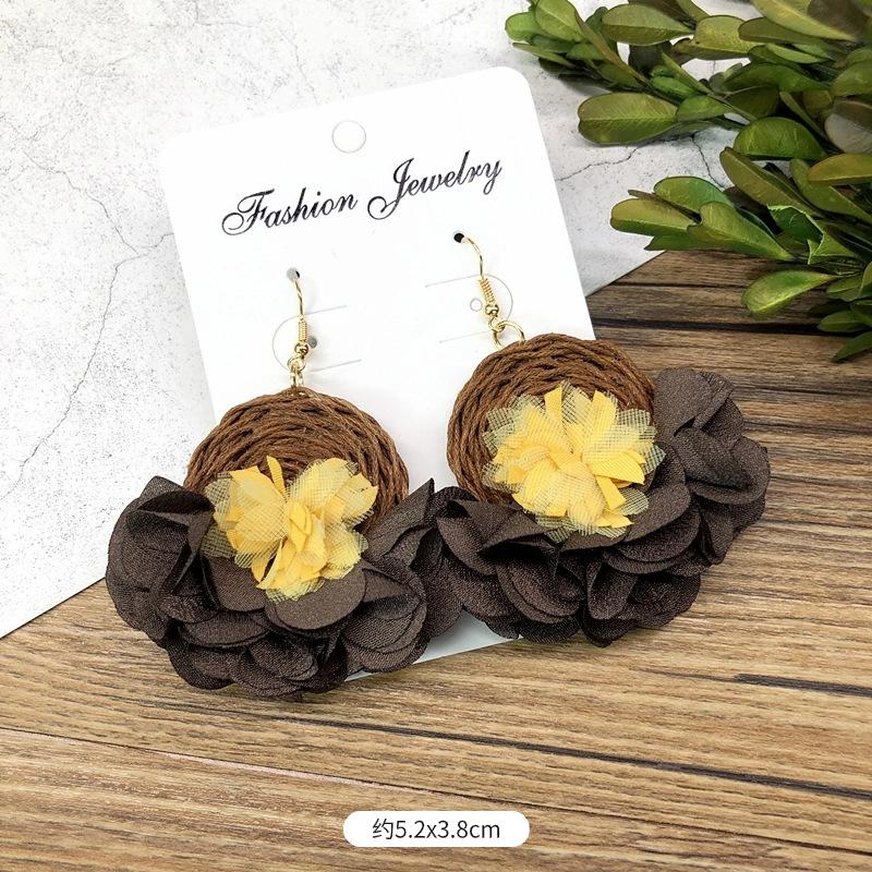 Retro Handmade Flower Wreath Earrings Femininity Personality Long Vacation Earrings Fashion Ear Accessories