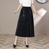 Women's Black Vintage Floral Pleated Midi Skirt Chinese Style Tassel Bead Decoration High Waist A-line Casual Daily Office Skirt