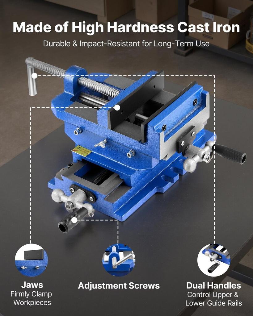 Cross Slide Drill Press Vise, 4 Inch Jaw Width, 2 Way X-Y Axis Bench Vise, 3.5 Inch Max Jaw Opening, Heavy Duty Cast Iron, Workbench Vice Clamp, for