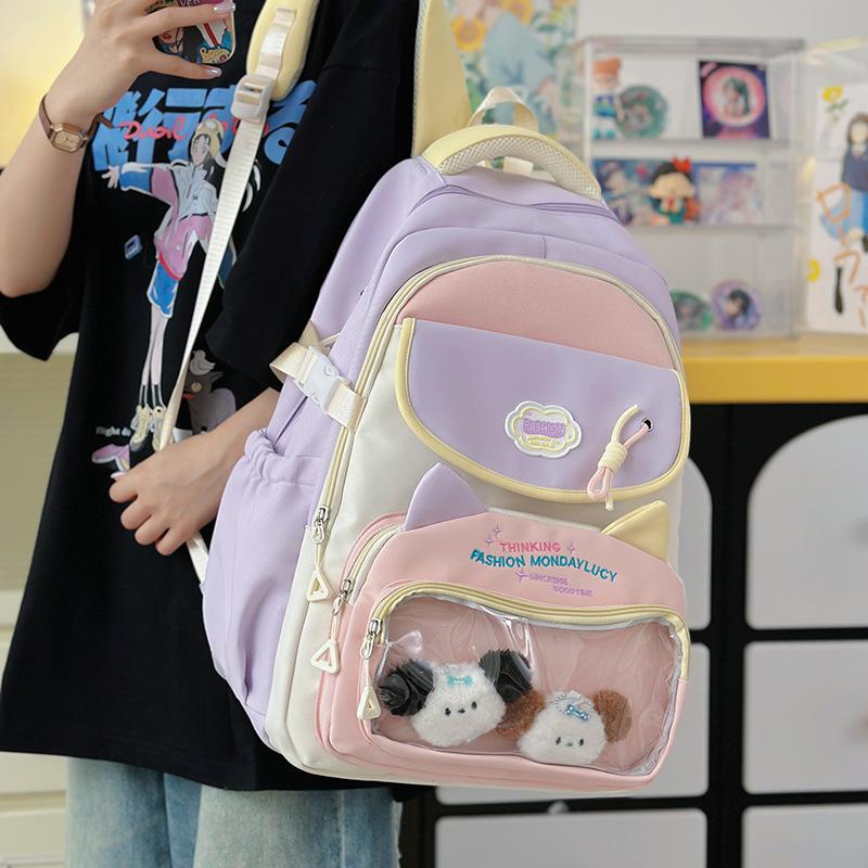 School bag high value ins fresh and cute, junior high school students contrast colors, casual, lightweight and large capacity