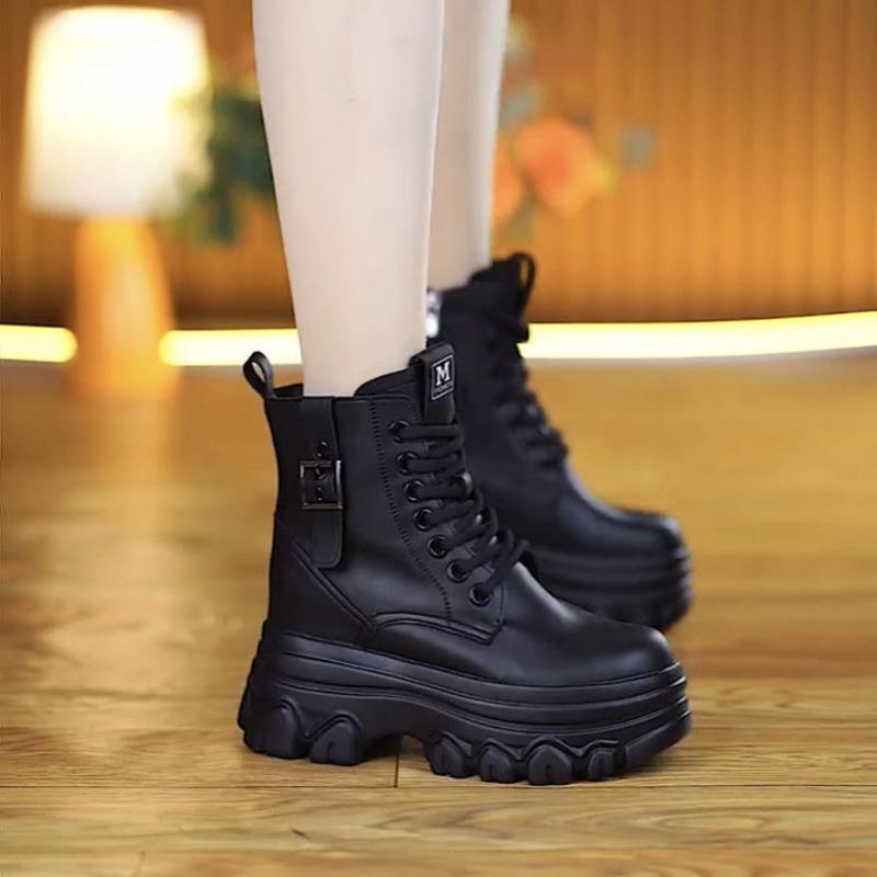 Designer Chunky Woman's Ankle Boots Spring Autumn Comfortable Warm Fur Wedge Leather Boots Increased 3CM Fashion Women Sneakers