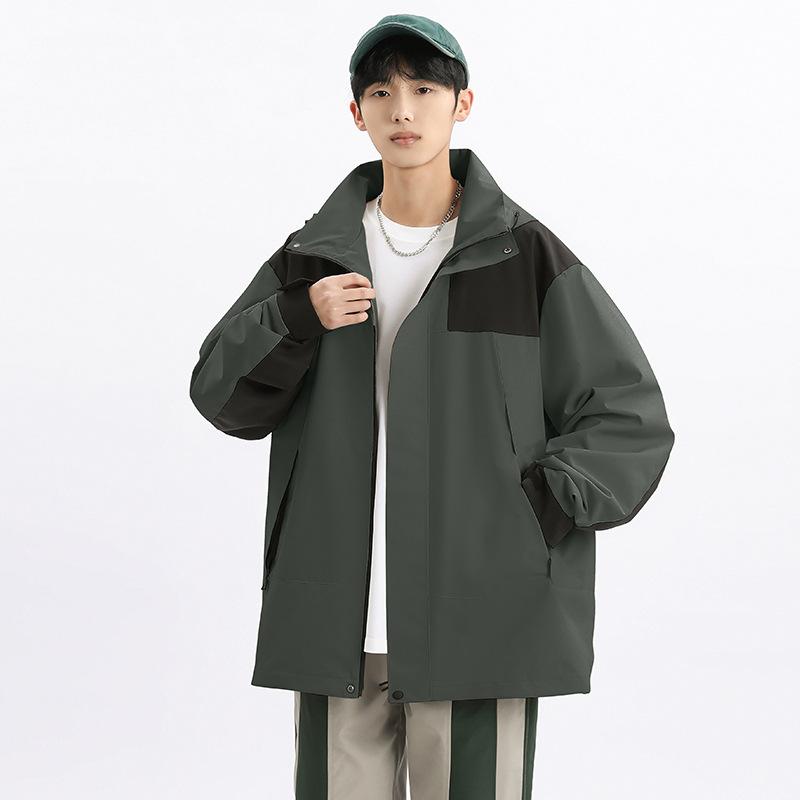 Spring and autumn new men's Korean color contrast hooded jacket tide couples stylish all-matching coat