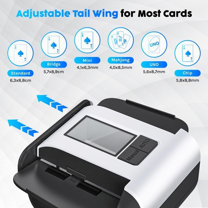 ShopWise Mélangeur de cartes automatique rechargeable - Silencieux - 2 modes (auto/manuel) - Compact & compatible poker