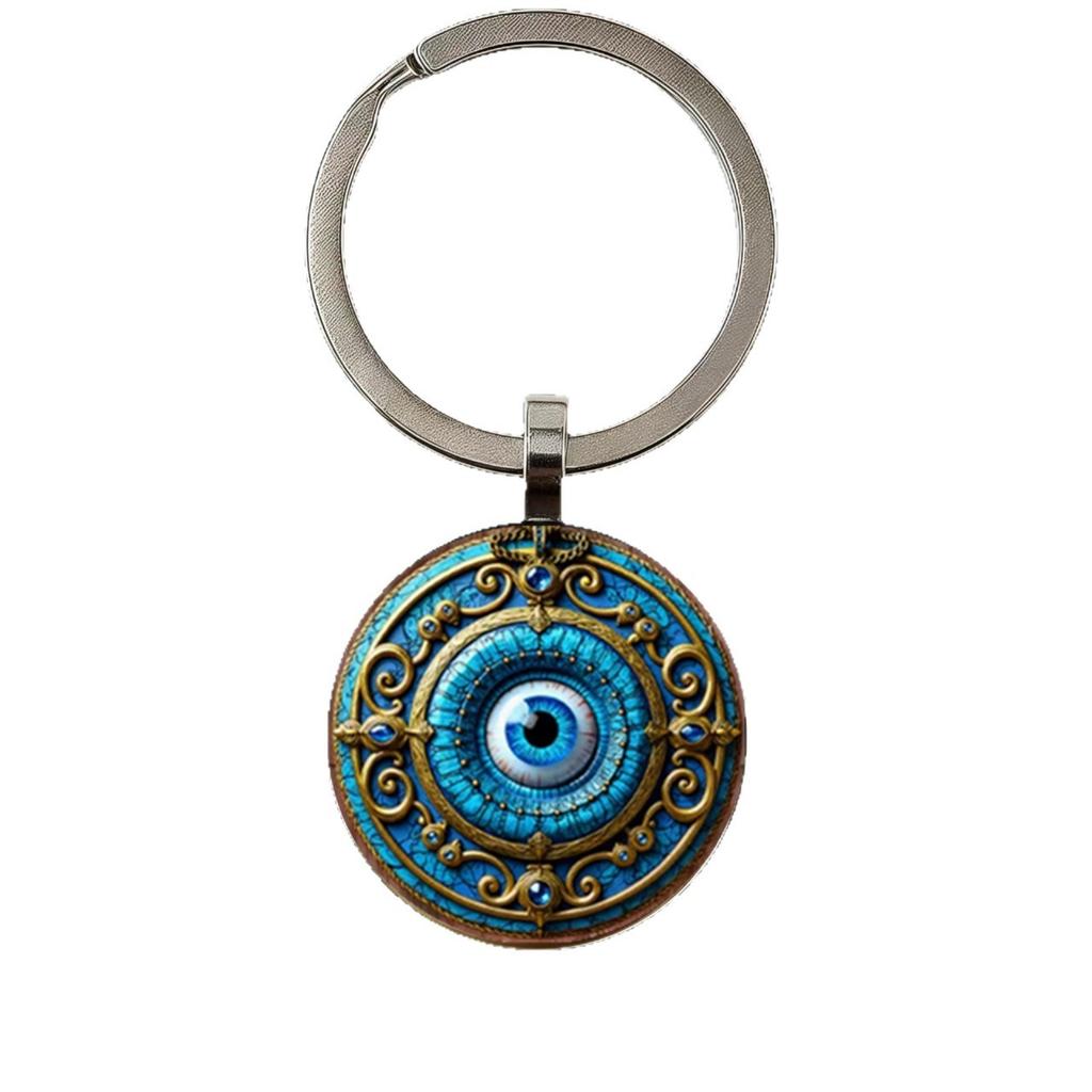 Round Alloy Keychain Pendant with Intricate Metal Pattern and Circular Design for Keys Bags Accessories Gift Use
