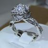 Sterling  InterTwined Three-Dimensional Rose Ring White Zircon Full Diamond Ring Ladies Temperament Elegant Jewelry