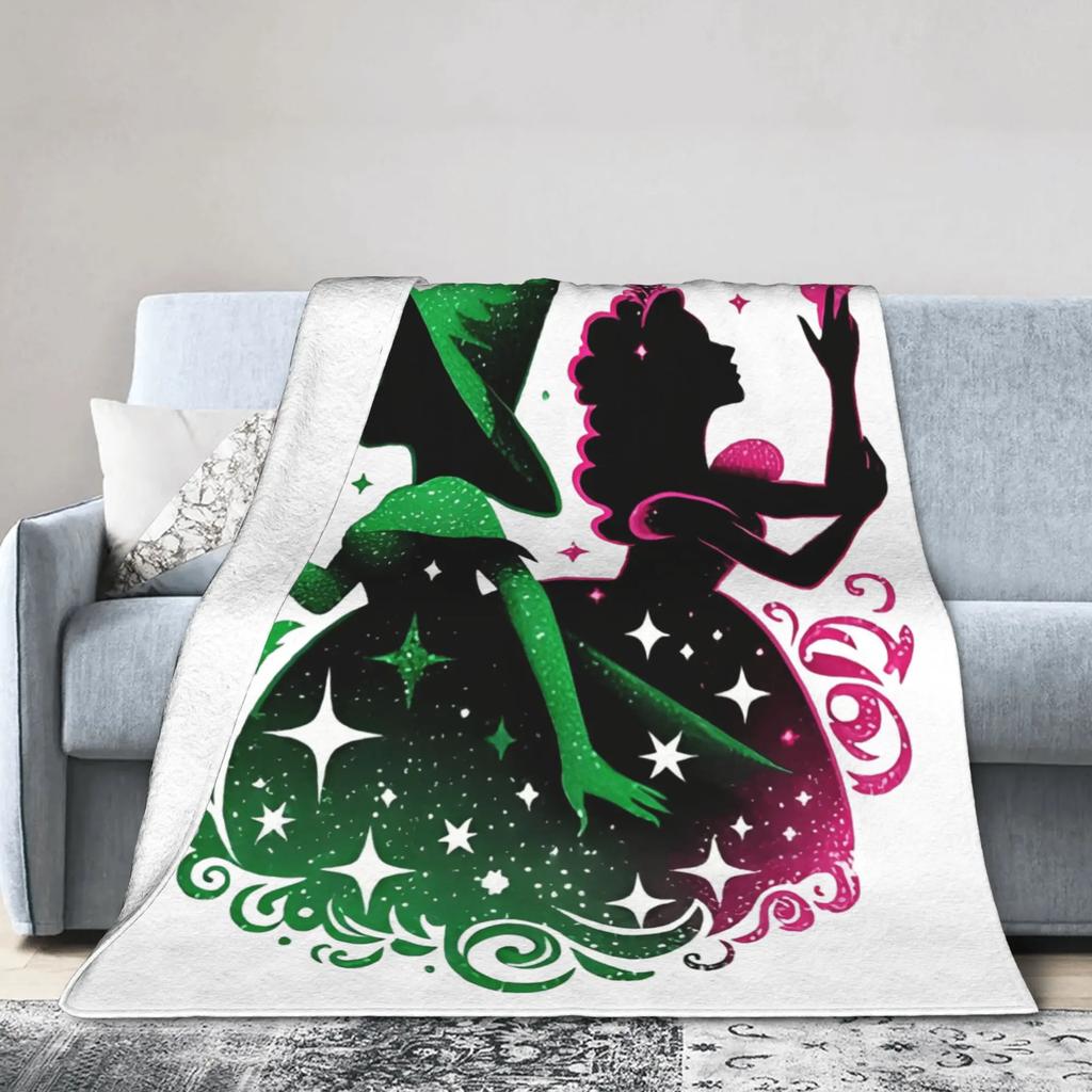 Elphaba  Glinda Wicked Movie Warm Plush Throw Blanket for Kids and Adults Flannel Couch Bedspread Sofa Cover