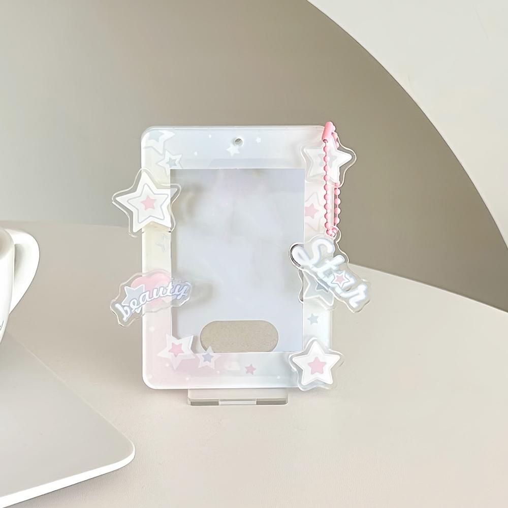 3inch Cute Photo Holder Card Display Stand Acrylic Card Sleeve Photocard Frame Desktop Decor Photo Protection Rotatable Sweet