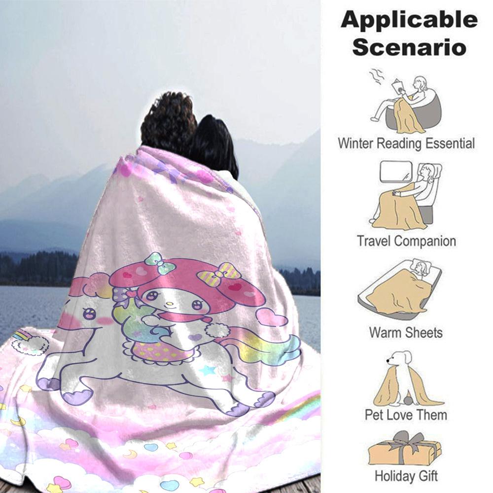 1pc My Melody Unicorn Blanket Lightweight Flannel Throw for Sofa Bed Travel Camping Livingroom Office Couch Chair