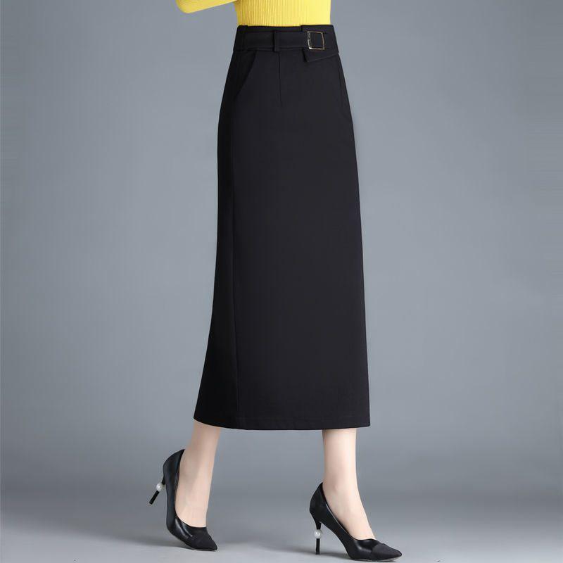 

Жіноча чорна міді спідниця з високою посадкою, облягаюча, весняна міді спідниця з розрізом 2XL (126-135 jin) чорний