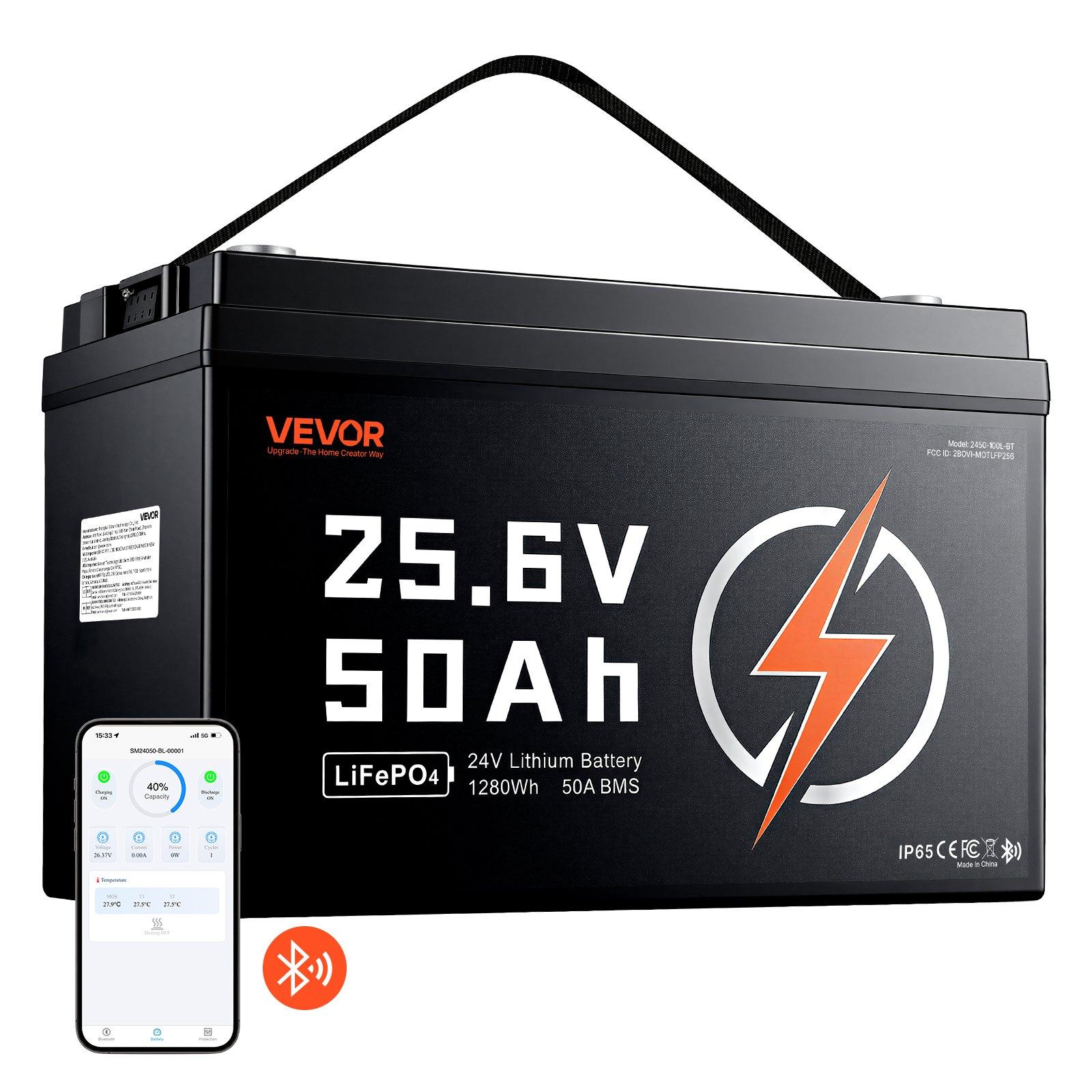 VEVOR 24V 50Ah LiFePO4 Lithium Battery