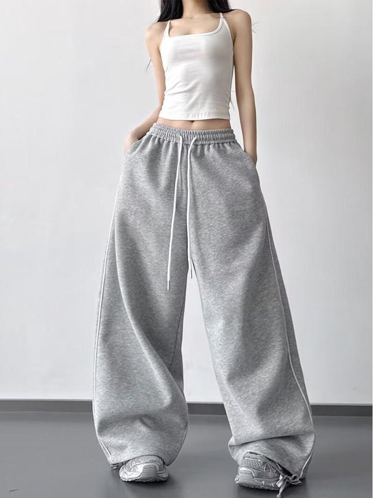 Women's Spring 2026 Loose Wide-Leg Drawstring Casual Pants - Slimming & Trendy Sportswear
