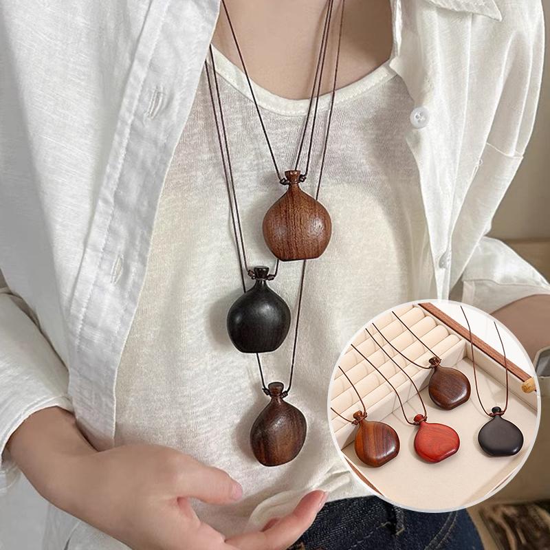 1PC Flask Pendant Parties Wooden Fashion Long Necklace Daily Wear Jewelry for Women Elegant Adjustable Vintage Ethnic