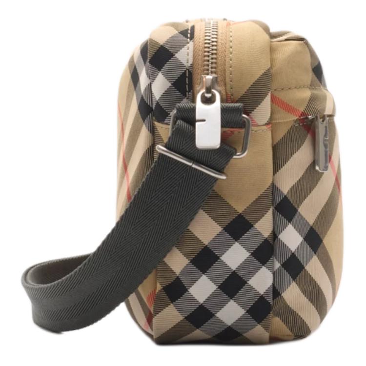 Burberry Classic Check Adjustable Strap Zipper Closure Polyester And Polyurethane Crossbody Bag Small Men bags Beige 81188331