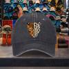 Leopard Half Face Print Baseball Cap Washed Denim Adjustable Snapback Hat for Unisex Outdoor Travel