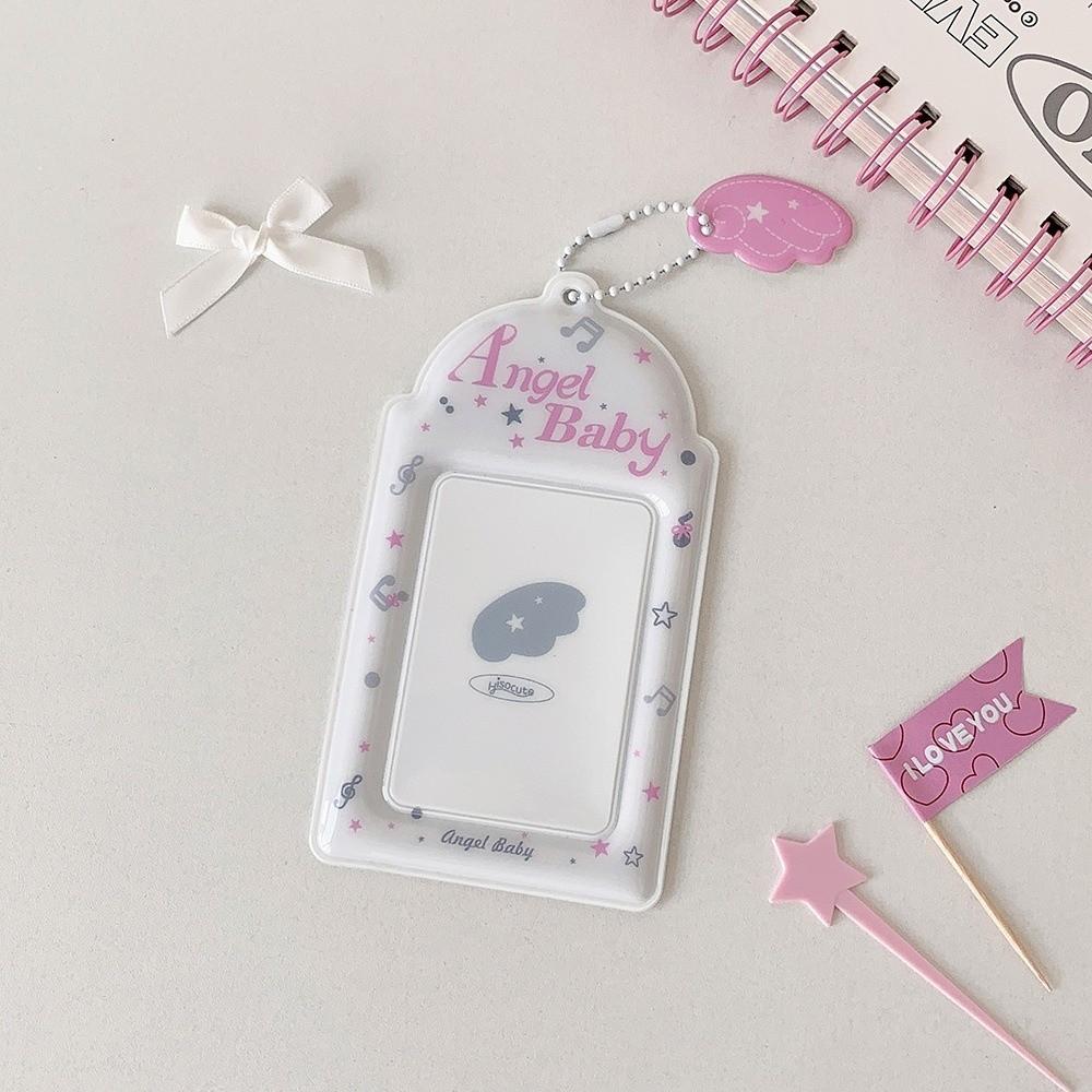 PVC Photocard Holder Keychain Angel Wings Cartoon ID Badge Holder Hanging Decoration Idol Card Display Protector