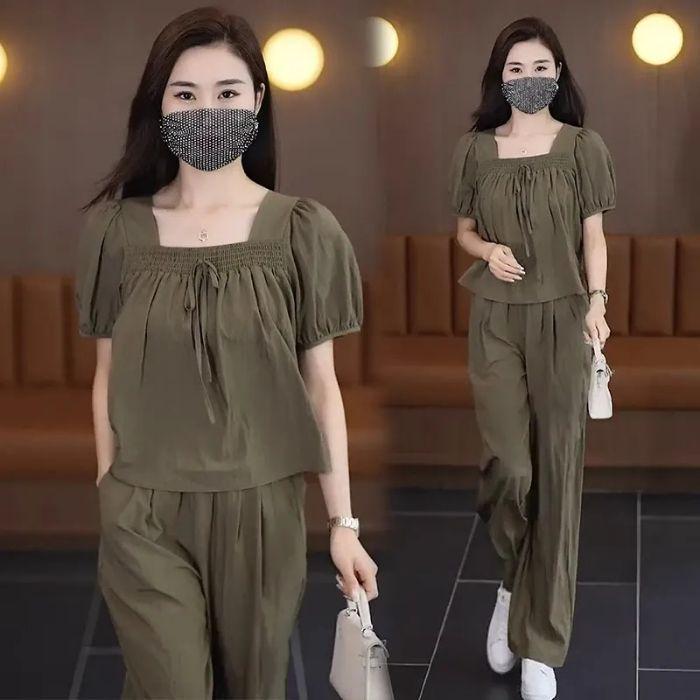 

2025 Маленький летний комплект-двойка: Модные брюки широкого кроя и облегающий топ 2XL