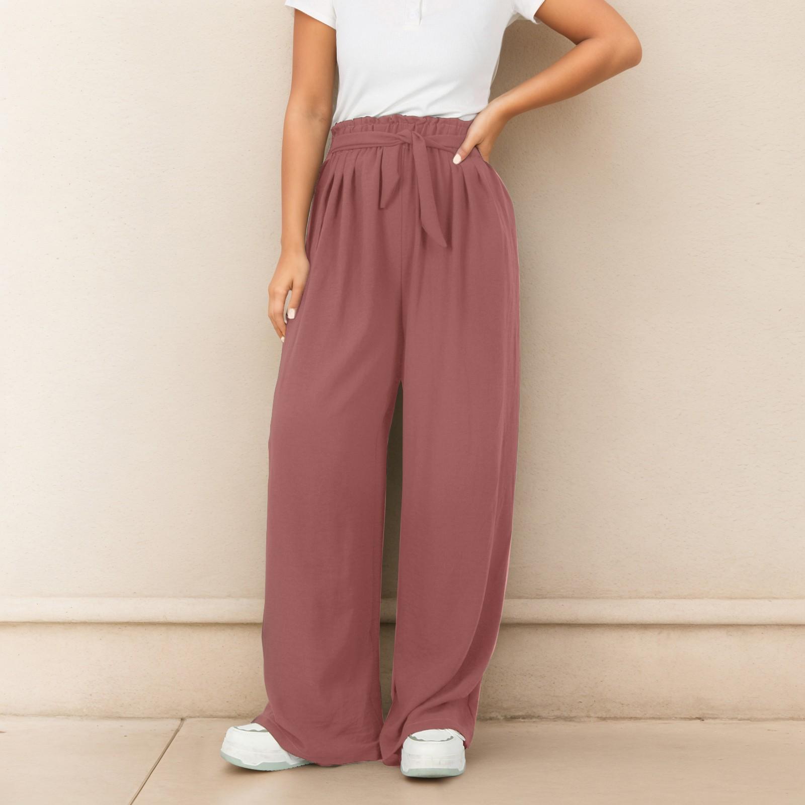 

Женские повседневные брюки из аттона и льна, длинные брюки, широкие брюки, свободные широкие брюки XL винный