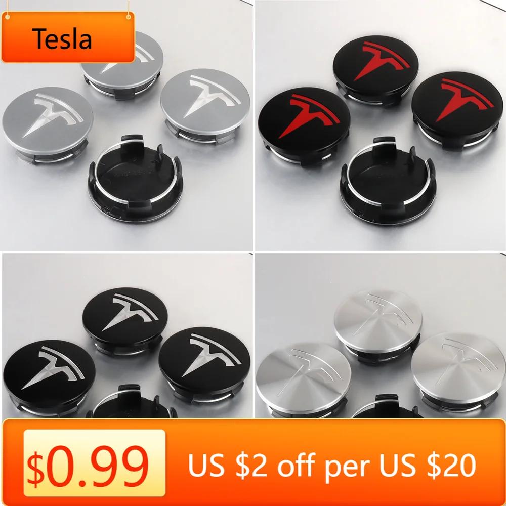 Car Sticker Tesla 4PCS 56mm Car Wheel Center Hub Caps Tire Rim Cover Replacement Decora Auto Accessories For Tesla Model 3 Model