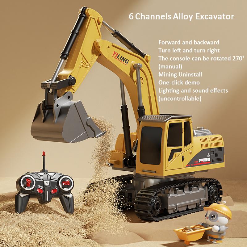 Non-Toxic Alloy Remote Control Excavator Toy Car With Lights Sound Effect Electric Excavator Automobile Engineering Vehicle Children Gifts