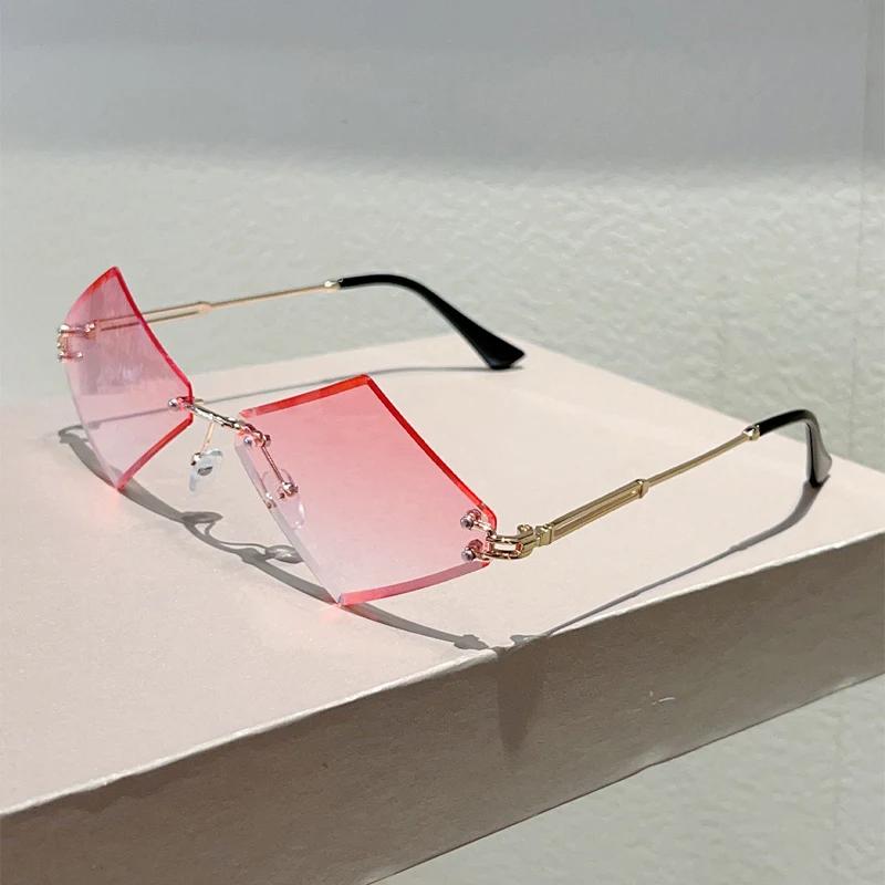 Rimless Lozenge Sunglasses  New In Stylish Gradient Sun Glasses Men Women Trendy Vintage Brand Design Casual Shades