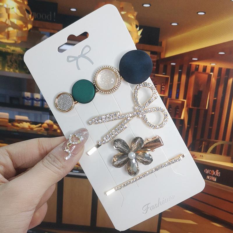 Korea Shiny Crystal Hair Clip Set Fashion Hair Accessories  Trend For Women Girl Pearl Rhinestone Hairpin Side Clip For Hair