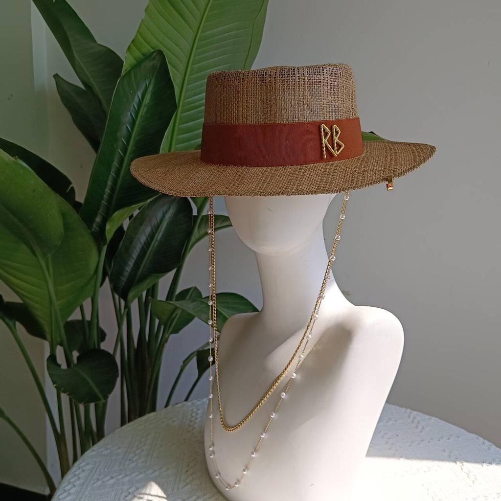 Chain Strap Straw Hat Women's Summer Sun Hat Straw Hat Outdoor Travel Sun Protection Beach Hat Sombrero Para Sol Mujer
