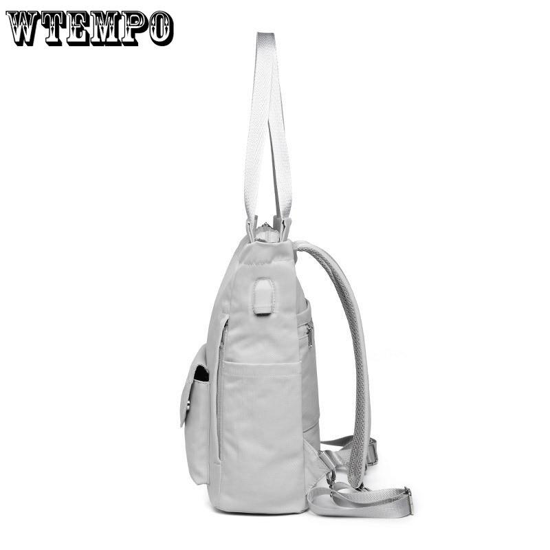 WTEMPO Fashion Women Shoulder Bag Simple Style Casual Large Capacity Pure Color Laptop Backpack