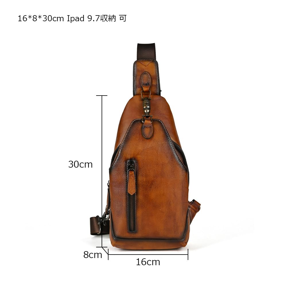 Whatna Antique-Style Tanned Natural Cowhide Leather One-Shoulder Men's Bag, Body Bag, Chest Bag, Crossbody Bag, Genuine Thick Leather, Gift for Men,
