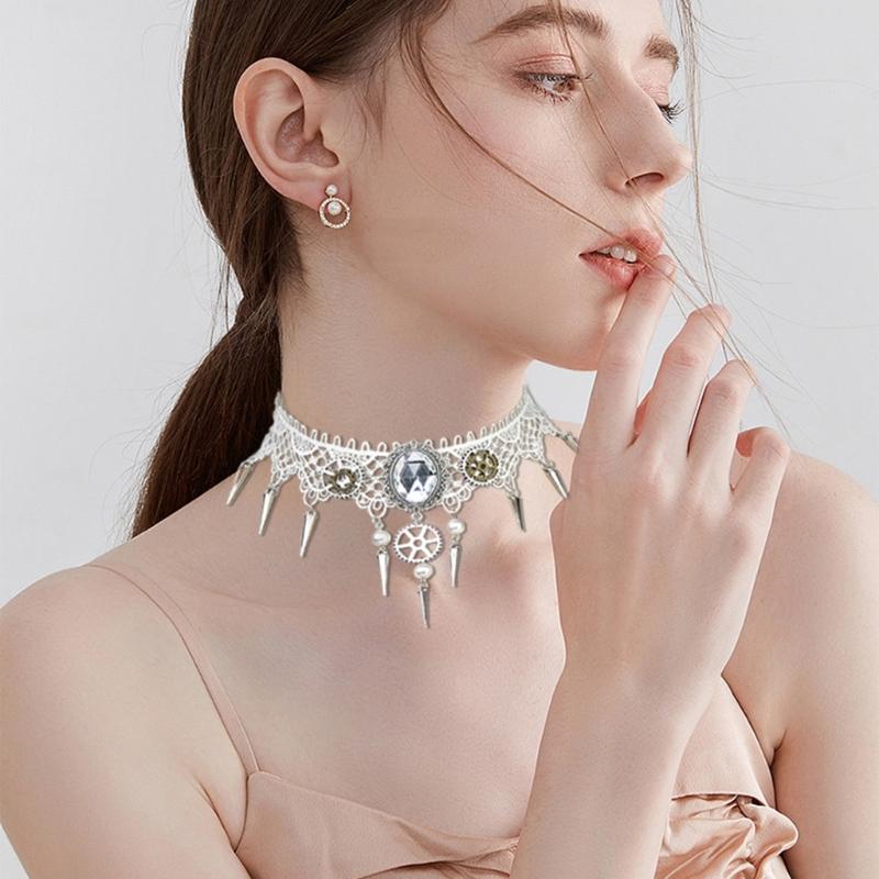 Collar Necklace with Lace and Gears Household Decoration for Wedding Birthday Party Decoration Accessory