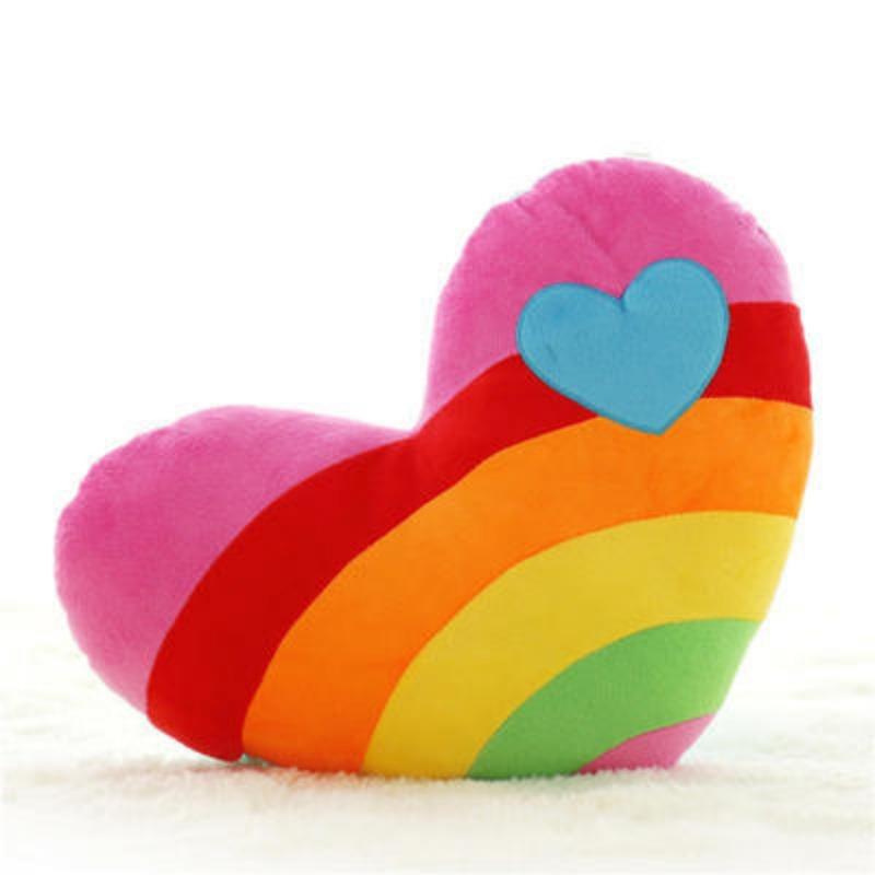 Soft Plush Heart Pillow Rainbow Stripe Cloud Design Fluffy Cushion for Couch Bed Leisure Use Home Ornament Festival Present