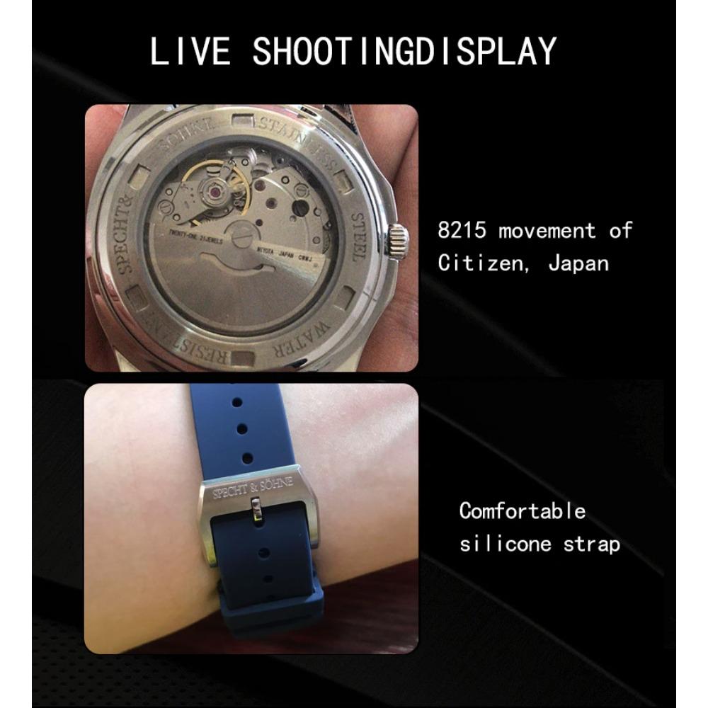 Specht&Sohne 42MM Automatic Mechanical Watch For Men Miyota 8215 Movt Sapphire Crystal 5167 Sports Wristwatch 50M Waterproof