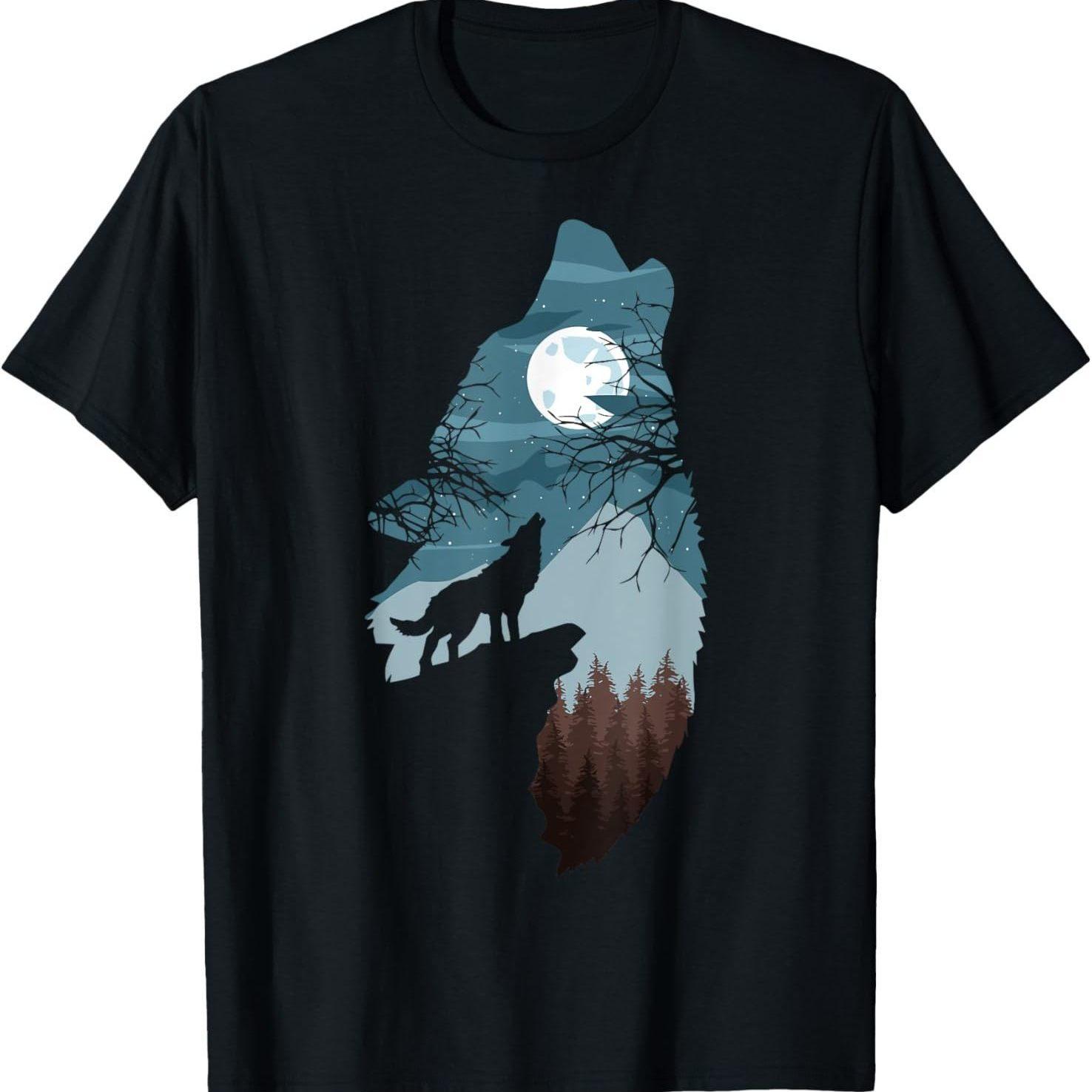 

Men s Vintage Cotton T-Shirt Full Moon Wolf Silhouette Night Scene Print Soft Breathable Crewneck Short Sleeve Tee Men Clothing S