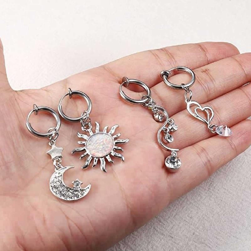 5 Pcs Belly Button Non Piercing Navel Rings for Women Girls Belly Dangly No Perforation Zircon Star Moon Series Set