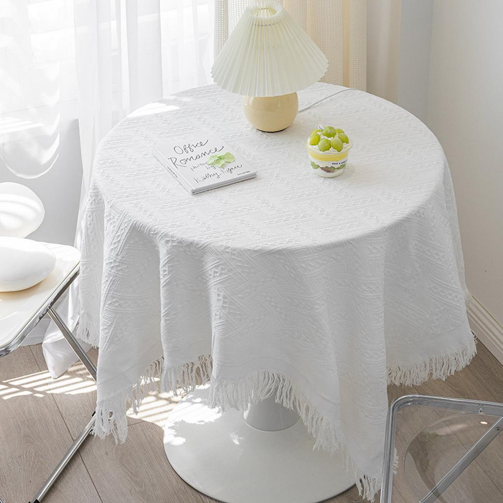 Plaid Cotton Linen Round Nordic TasselsTablecloth Wedding Hotel Banquet Cloth Table Cover Dining Room Wedding PartyDecoration
