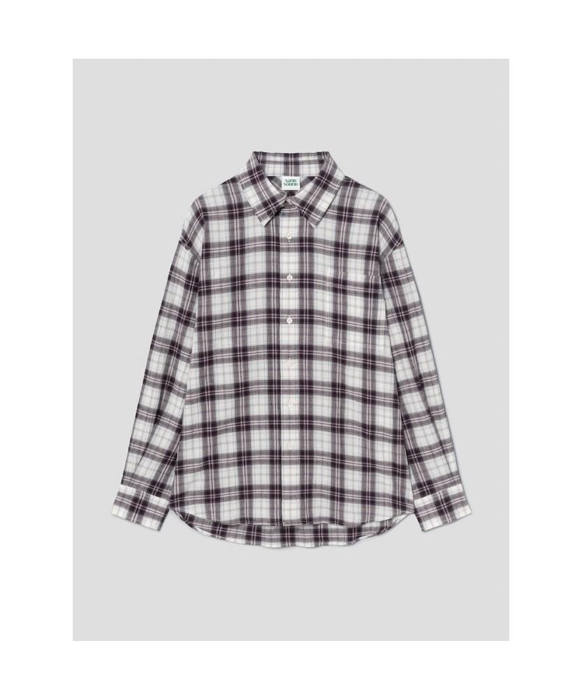 Saendeusaundeu (Unisex) Big Check Oversized Shirt Wine