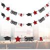 Black and Red Congrats Grad Banner Graduation Decorations Class of 2026 Glitter Star Grad Cap Certificate Bunting Garland for Graduation Party