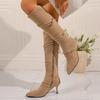 Women's Tall Skinny Boots Fall New Pointed Toe Suede Side Zip Belt Buckle Slim Follower Boots