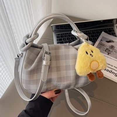 Korean Version of Trendy Plaid Large-capacity Handbag Women's 2025 Summer New Fashion Foreign Style Single Shoulder Crossbody Bucket Bag