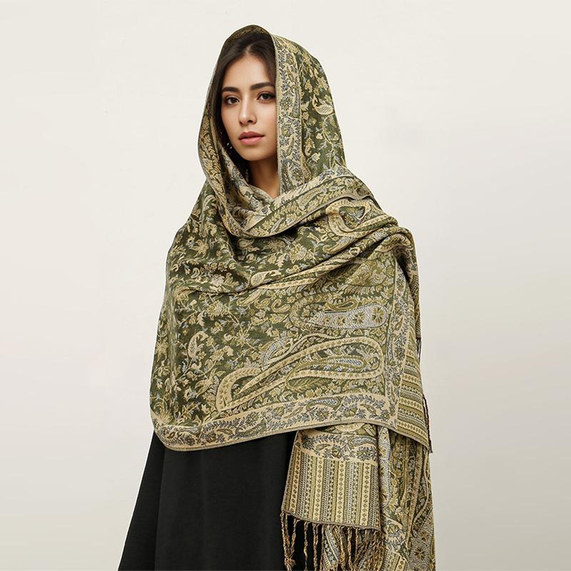 Imitation Cashmere Scarf Ethnic Style Scarf Shawl Cashew Flower Light Luxury High-End Fringed Scarf
