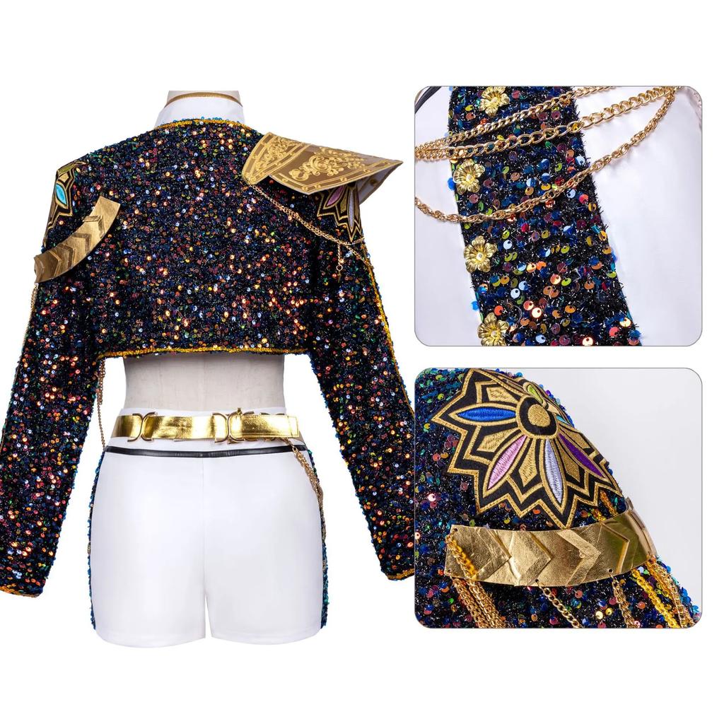 Νέο Μαύρο Χρώμα Χρυσό KPop Demon Hunters Cosplay Rumi Zoey Mira Στολή Γυναικεία Κουλ Στολή Αποκριάτικο Πάρτι Ρόλων Σύνολο