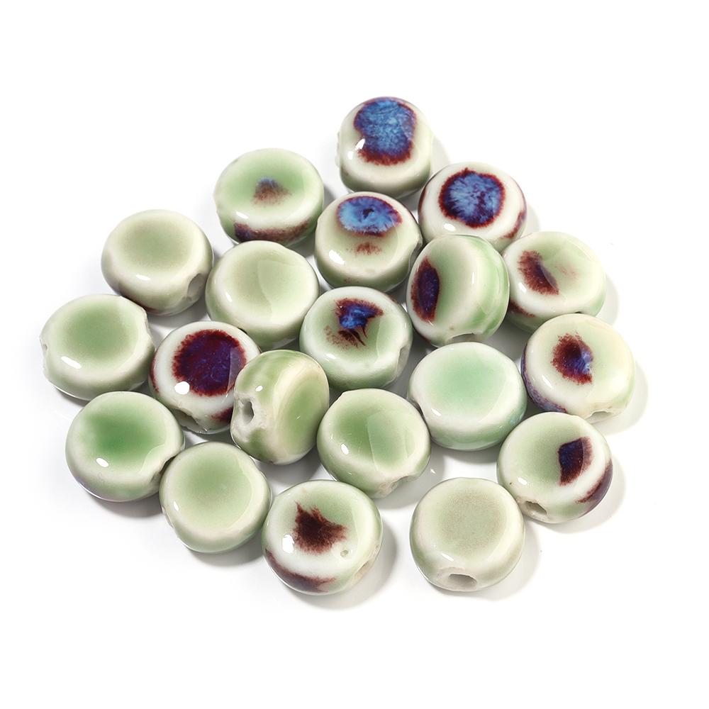 10pcs/lot 12mm Colorful Floral Glaze Ceramic Beads Flat Round Loose Beads for DIY Jewelry Making Bracelet Necklace Accessories