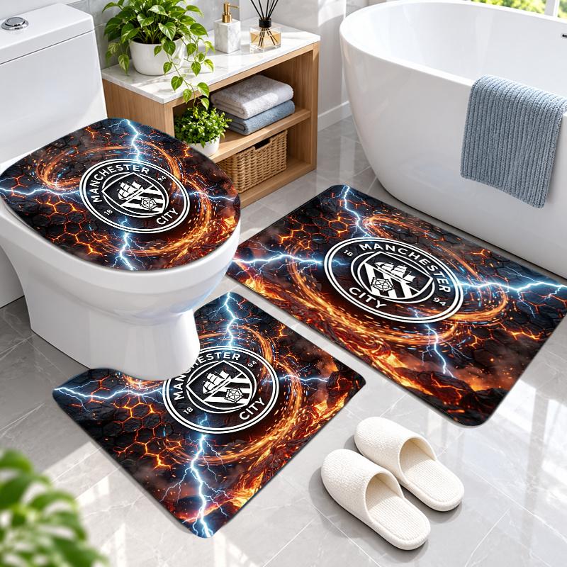 3Pcs Flannel Toilet Mat Set Manchester City Bathroom Rug Bath Carpet Non Slip Home Decor