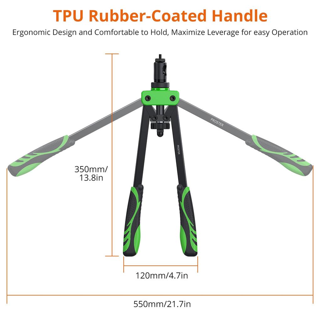 Proster Hand Riveter Compatible with Includes 150 Rivet Nuts Set, Two-Handed, M3, M4, M5, M6, M8, M10, etc., (Green)
